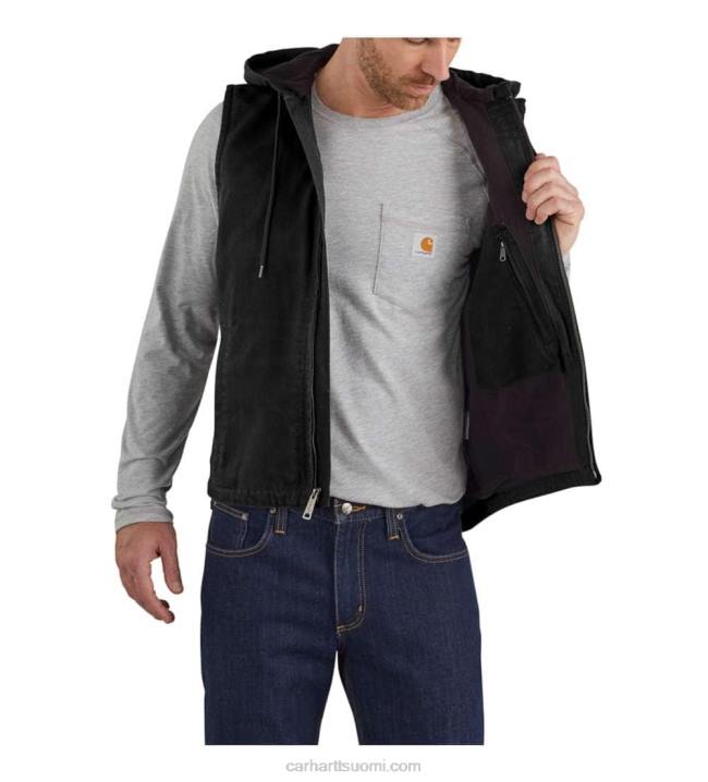 musta miehet Carhartt rento istuvuus pesty ankan fleecevuorattu hupullinen liivi 4NNJ106