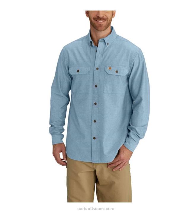 sininen chambray miehet Carhartt rennon mallin keskipainoinen chambray pitkähihainen paita 4NNJ111