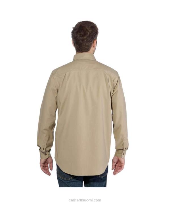 tumma khaki miehet Carhartt jäykkä joustava, rento istuvuus, keskipainoinen pitkähihainen kangaspaita 4NNJ115