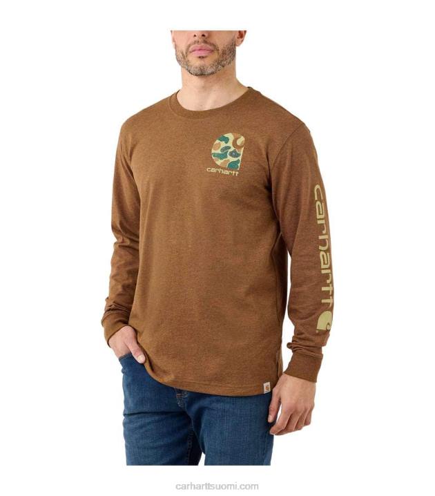 öljytty saksanpähkinä kanerva miehet Carhartt rennon istuvuuden raskas pitkähihainen camo-logograafinen t-paita 4NNJ141