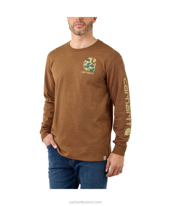 öljytty saksanpähkinä kanerva miehet Carhartt rennon istuvuuden raskas pitkähihainen camo-logograafinen t-paita 4NNJ141