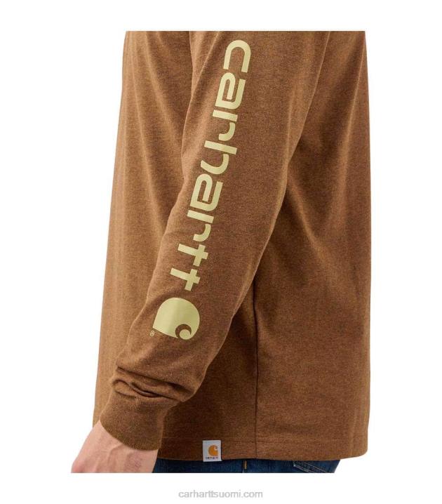 öljytty saksanpähkinä kanerva miehet Carhartt rennon istuvuuden raskas pitkähihainen camo-logograafinen t-paita 4NNJ141