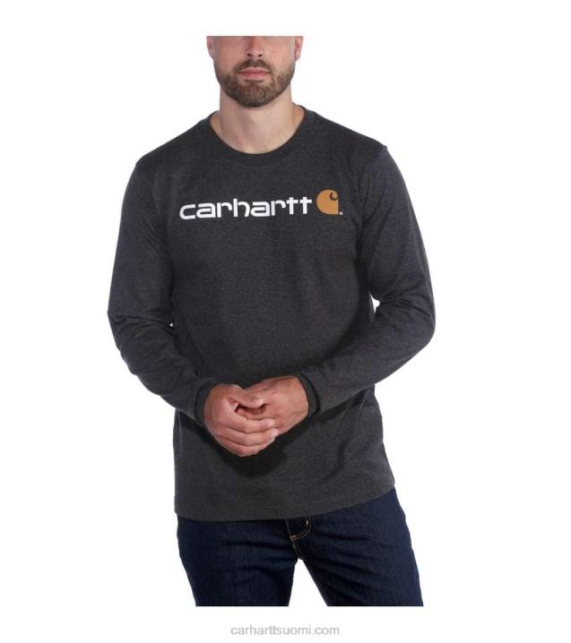 musta miehet Carhartt rennon istuvuuden raskas pitkähihainen logograafinen t-paita 4NNJ128