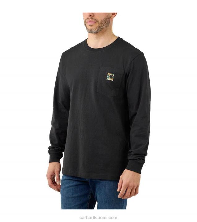 musta miehet Carhartt rento istuvuus raskas pitkähihainen tasku camo c graafinen t-paita 4NNJ129