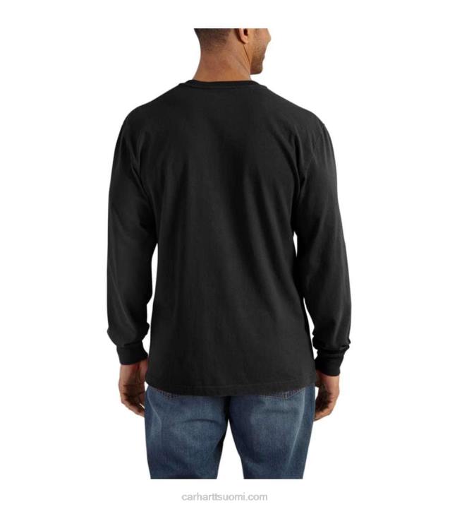 musta miehet Carhartt väljä istuvuus raskas pitkähihainen tasku Henley t-paita 4NNJ126