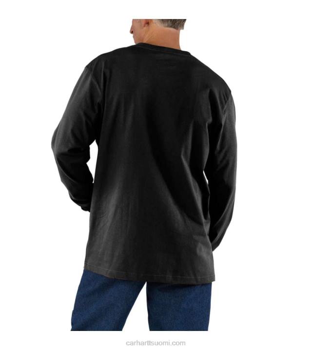 musta miehet Carhartt väljä istuvuus raskas pitkähihainen tasku t-paita 4NNJ123