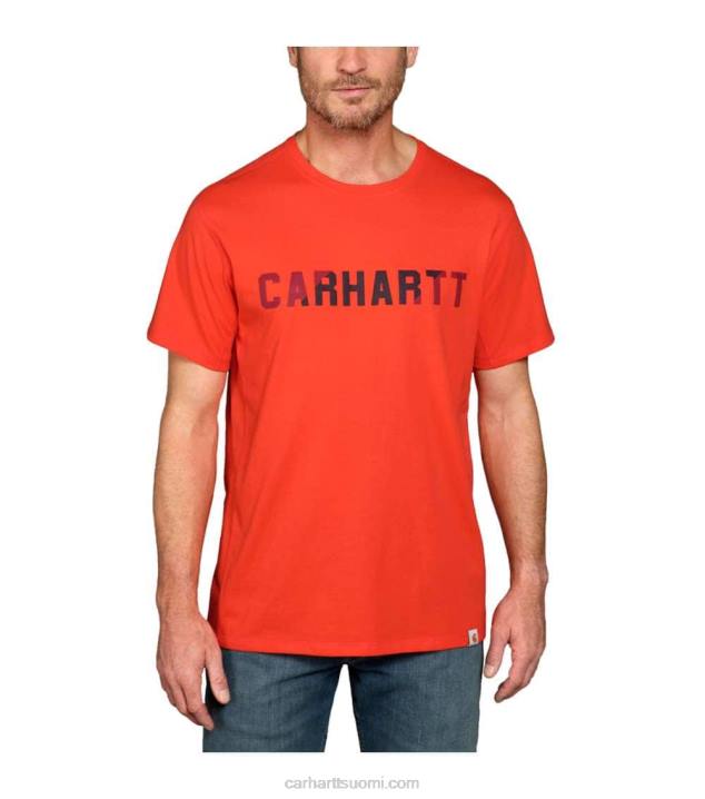 taivaansininen miehet Carhartt force rented fit keskipainoinen lyhythihainen block-logograafinen t-paita 4NNJ133
