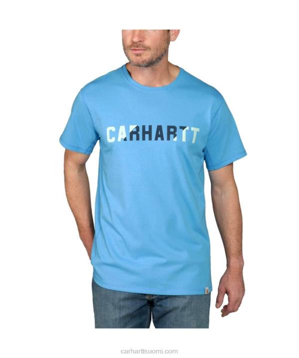 taivaansininen miehet Carhartt force rented fit keskipainoinen lyhythihainen block-logograafinen t-paita 4NNJ133