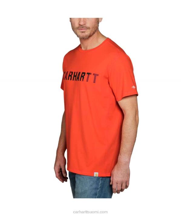 taivaansininen miehet Carhartt force rented fit keskipainoinen lyhythihainen block-logograafinen t-paita 4NNJ133