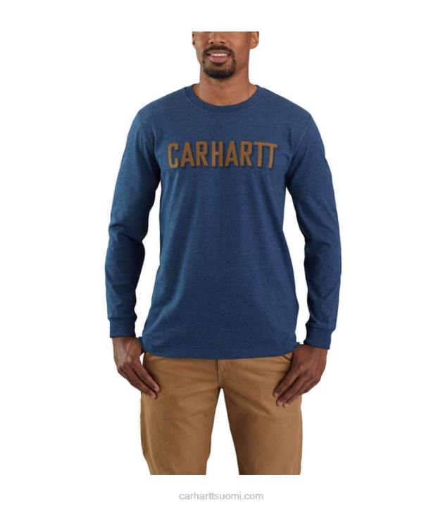 tumma koboltinsininen kanerva miehet Carhartt rennon istuvuuden raskas pitkähihainen lohkologograafinen t-paita 4NNJ142