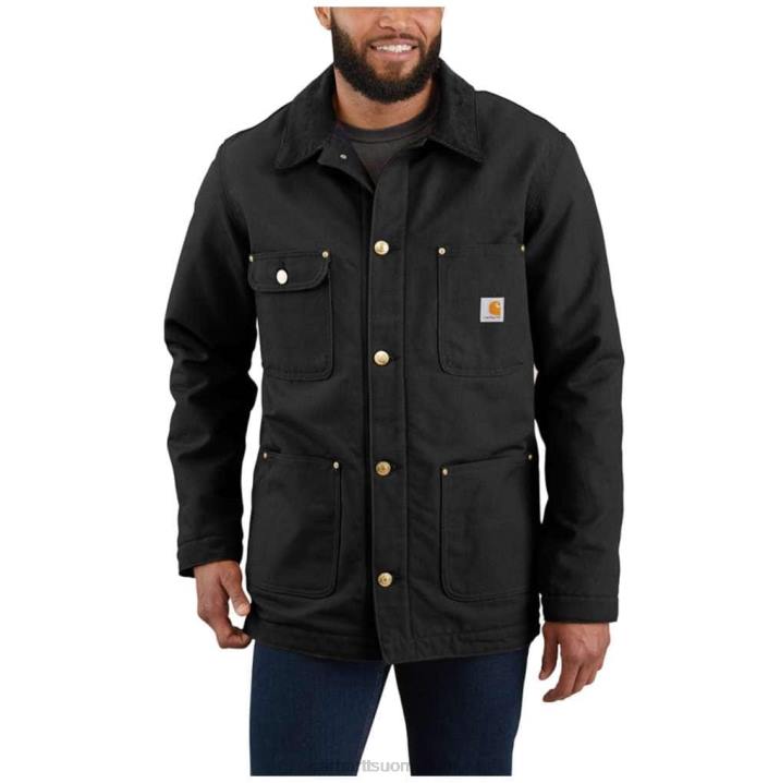 musta miehet Carhartt väljä istuvuus kiinteä ankkahuopavuorattu chore-takki 4NNJ19
