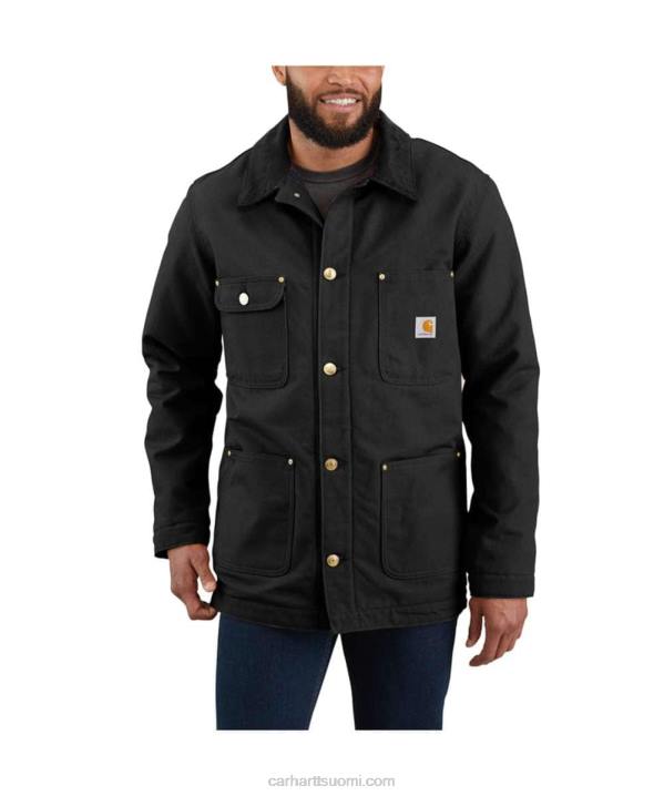 musta miehet Carhartt väljä istuvuus kiinteä ankkahuopavuorattu chore-takki 4NNJ19